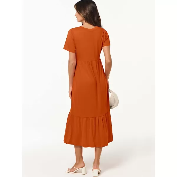 imageANRABESS Womens Summer Casual Short Sleeve V Neck Swing Dress Casual Flowy Tiered Maxi Beach Dress with PocketsOrange