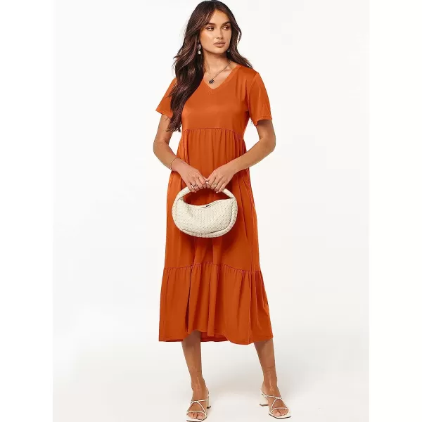 imageANRABESS Womens Summer Casual Short Sleeve V Neck Swing Dress Casual Flowy Tiered Maxi Beach Dress with PocketsOrange