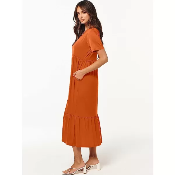 imageANRABESS Womens Summer Casual Short Sleeve V Neck Swing Dress Casual Flowy Tiered Maxi Beach Dress with PocketsOrange