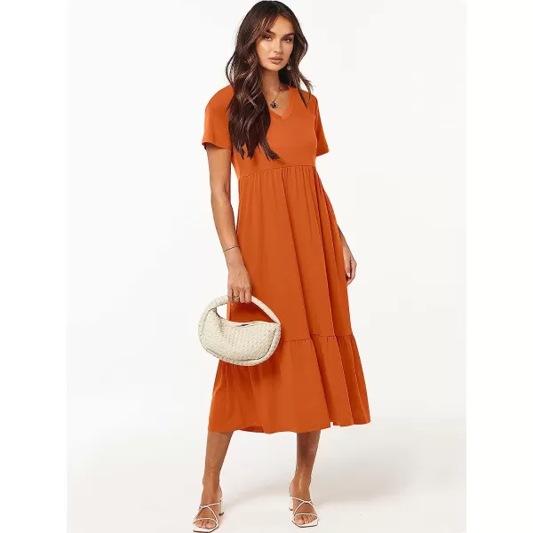 imageANRABESS Womens Summer Casual Short Sleeve V Neck Swing Dress Casual Flowy Tiered Maxi Beach Dress with PocketsOrange