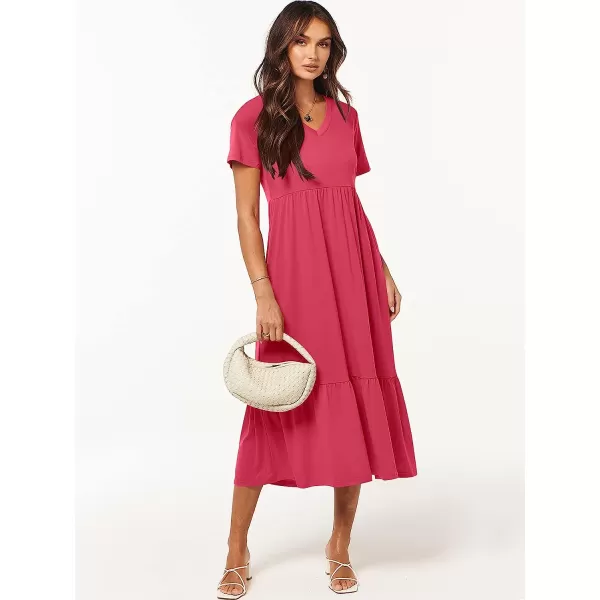 imageANRABESS Womens Summer Casual Short Sleeve V Neck Swing Dress Casual Flowy Tiered Maxi Beach Dress with PocketsPeach