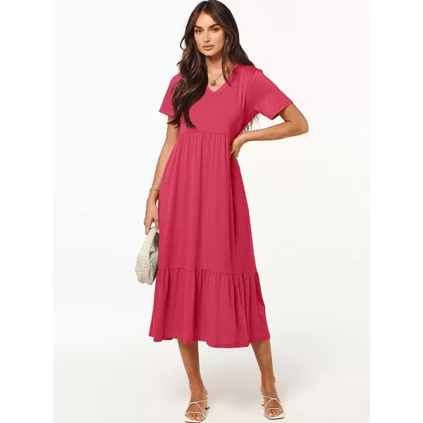 imageANRABESS Womens Summer Casual Short Sleeve V Neck Swing Dress Casual Flowy Tiered Maxi Beach Dress with PocketsPeach