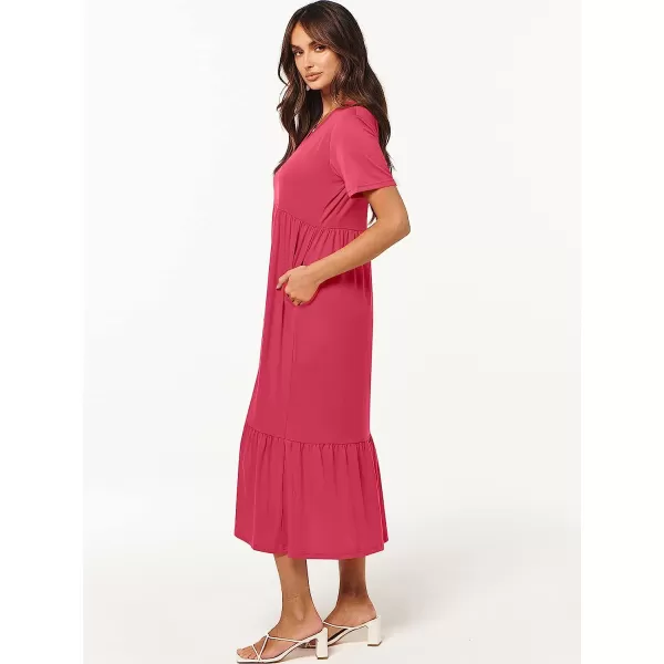 imageANRABESS Womens Summer Casual Short Sleeve V Neck Swing Dress Casual Flowy Tiered Maxi Beach Dress with PocketsPeach