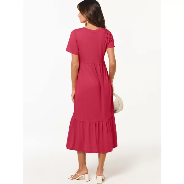 imageANRABESS Womens Summer Casual Short Sleeve V Neck Swing Dress Casual Flowy Tiered Maxi Beach Dress with PocketsPeach