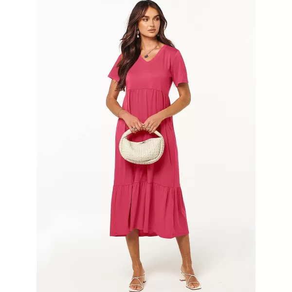 imageANRABESS Womens Summer Casual Short Sleeve V Neck Swing Dress Casual Flowy Tiered Maxi Beach Dress with PocketsPeach