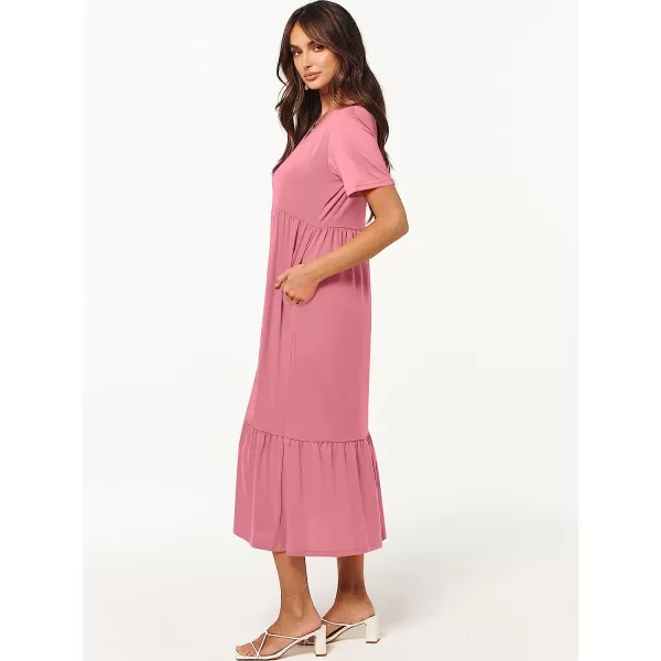 imageANRABESS Womens Summer Casual Short Sleeve V Neck Swing Dress Casual Flowy Tiered Maxi Beach Dress with PocketsPink