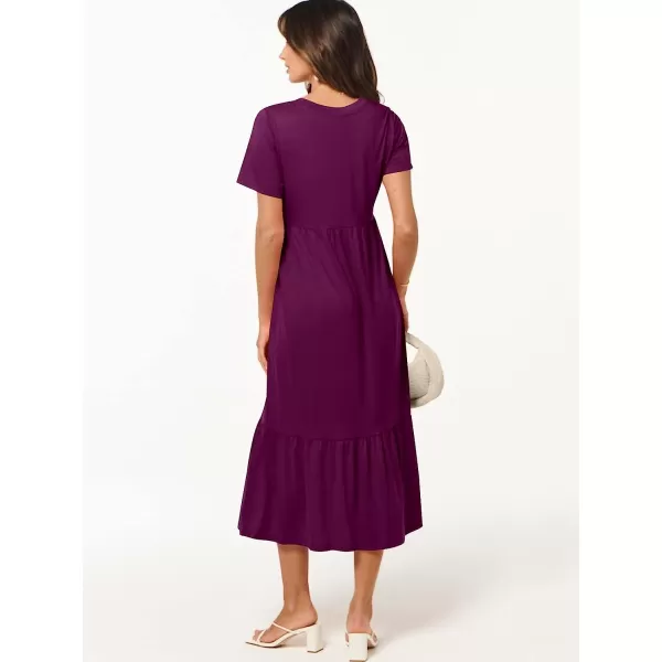 imageANRABESS Womens Summer Casual Short Sleeve V Neck Swing Dress Casual Flowy Tiered Maxi Beach Dress with PocketsPurple