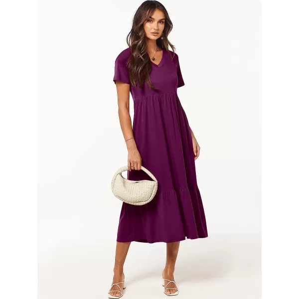 imageANRABESS Womens Summer Casual Short Sleeve V Neck Swing Dress Casual Flowy Tiered Maxi Beach Dress with PocketsPurple