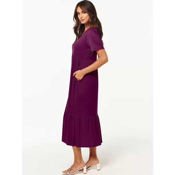 imageANRABESS Womens Summer Casual Short Sleeve V Neck Swing Dress Casual Flowy Tiered Maxi Beach Dress with PocketsPurple