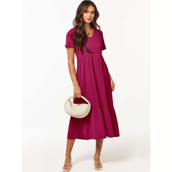 imageANRABESS Womens Summer Casual Short Sleeve V Neck Swing Dress Casual Flowy Tiered Maxi Beach Dress with PocketsRose