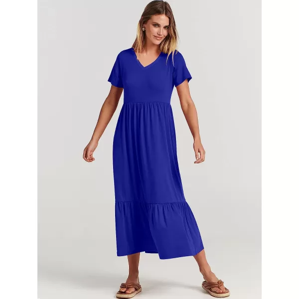 imageANRABESS Womens Summer Casual Short Sleeve V Neck Swing Dress Casual Flowy Tiered Maxi Beach Dress with PocketsRoyal Blue