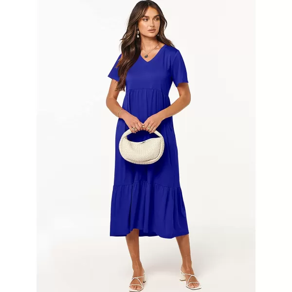 imageANRABESS Womens Summer Casual Short Sleeve V Neck Swing Dress Casual Flowy Tiered Maxi Beach Dress with PocketsRoyal Blue