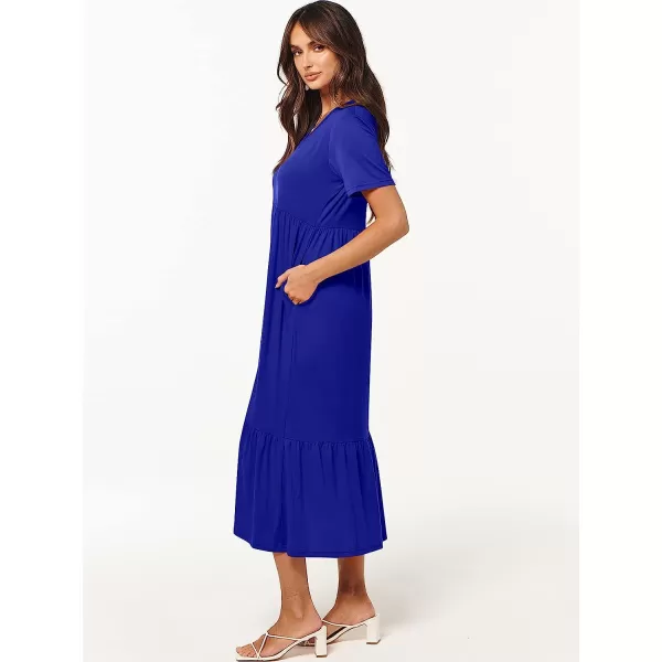 imageANRABESS Womens Summer Casual Short Sleeve V Neck Swing Dress Casual Flowy Tiered Maxi Beach Dress with PocketsRoyal Blue