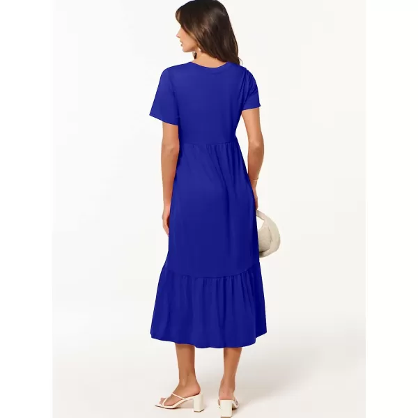 imageANRABESS Womens Summer Casual Short Sleeve V Neck Swing Dress Casual Flowy Tiered Maxi Beach Dress with PocketsRoyal Blue