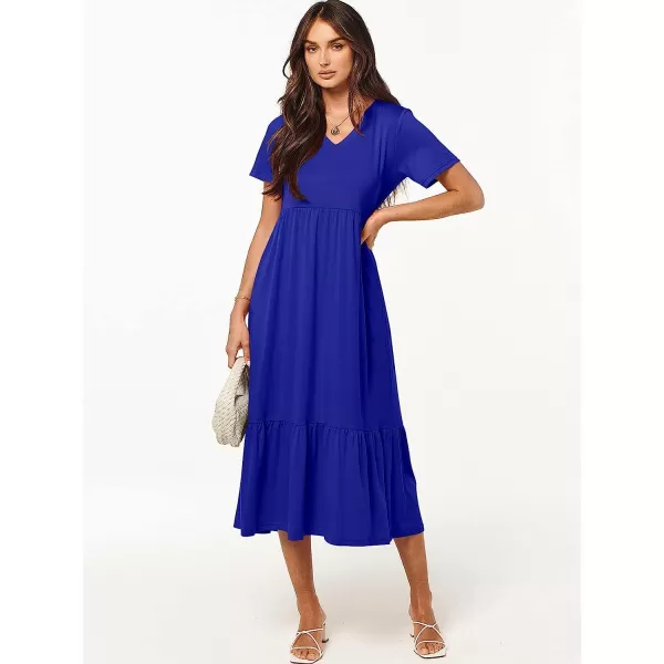 imageANRABESS Womens Summer Casual Short Sleeve V Neck Swing Dress Casual Flowy Tiered Maxi Beach Dress with PocketsRoyal Blue