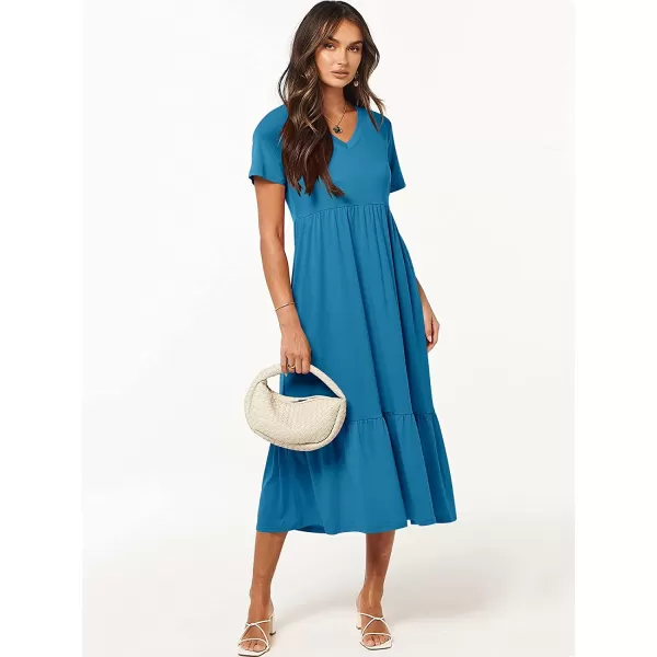 imageANRABESS Womens Summer Casual Short Sleeve V Neck Swing Dress Casual Flowy Tiered Maxi Beach Dress with PocketsSky Blue
