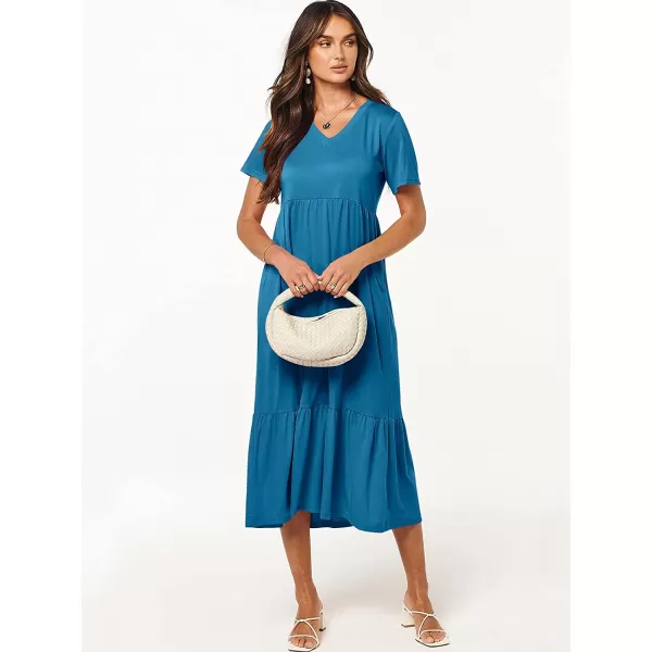 imageANRABESS Womens Summer Casual Short Sleeve V Neck Swing Dress Casual Flowy Tiered Maxi Beach Dress with PocketsSky Blue