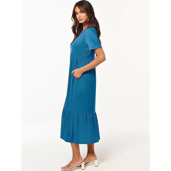 imageANRABESS Womens Summer Casual Short Sleeve V Neck Swing Dress Casual Flowy Tiered Maxi Beach Dress with PocketsSky Blue