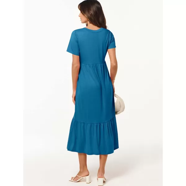 imageANRABESS Womens Summer Casual Short Sleeve V Neck Swing Dress Casual Flowy Tiered Maxi Beach Dress with PocketsSky Blue