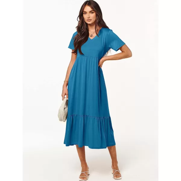 imageANRABESS Womens Summer Casual Short Sleeve V Neck Swing Dress Casual Flowy Tiered Maxi Beach Dress with PocketsSky Blue
