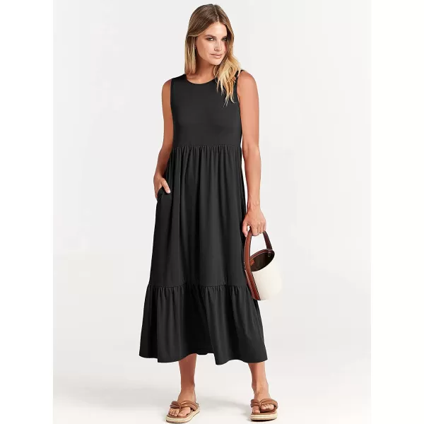 imageANRABESS Womens Summer Casual Sleeveless Crewneck Swing Sundress Fit amp Flare Flowy Tiered Maxi Dress with PocketsBlack