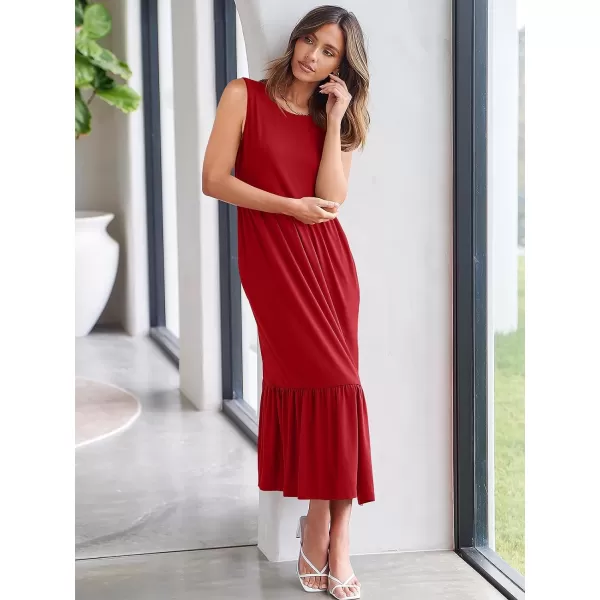 imageANRABESS Womens Summer Casual Sleeveless Crewneck Swing Sundress Fit amp Flare Flowy Tiered Maxi Dress with PocketsBright Red