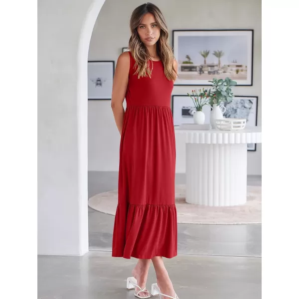 imageANRABESS Womens Summer Casual Sleeveless Crewneck Swing Sundress Fit amp Flare Flowy Tiered Maxi Dress with PocketsBright Red