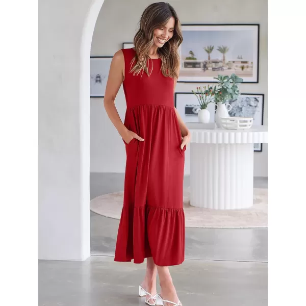imageANRABESS Womens Summer Casual Sleeveless Crewneck Swing Sundress Fit amp Flare Flowy Tiered Maxi Dress with PocketsBright Red