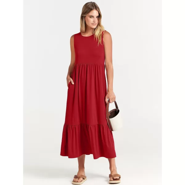 imageANRABESS Womens Summer Casual Sleeveless Crewneck Swing Sundress Fit amp Flare Flowy Tiered Maxi Dress with PocketsBright Red