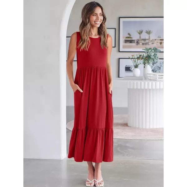 imageANRABESS Womens Summer Casual Sleeveless Crewneck Swing Sundress Fit amp Flare Flowy Tiered Maxi Dress with PocketsBright Red