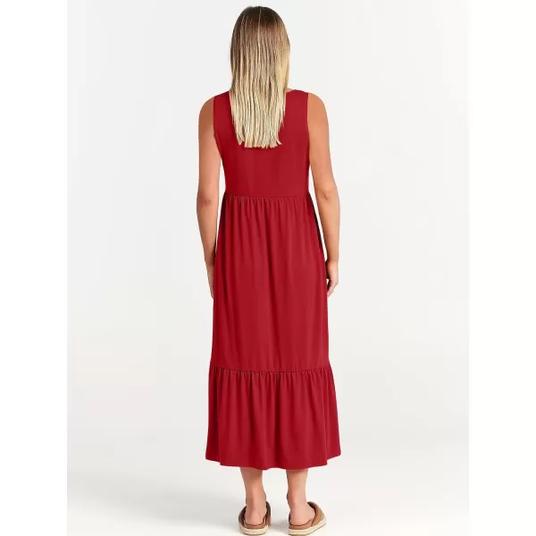 imageANRABESS Womens Summer Casual Sleeveless Crewneck Swing Sundress Fit amp Flare Flowy Tiered Maxi Dress with PocketsBright Red
