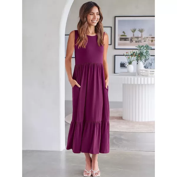 imageANRABESS Womens Summer Casual Sleeveless Crewneck Swing Sundress Fit amp Flare Flowy Tiered Maxi Dress with PocketsDark Purple