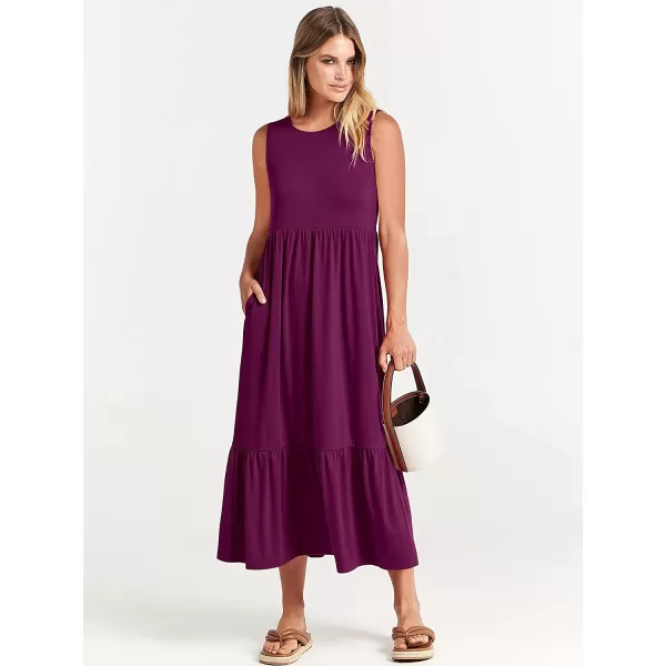 imageANRABESS Womens Summer Casual Sleeveless Crewneck Swing Sundress Fit amp Flare Flowy Tiered Maxi Dress with PocketsDark Purple