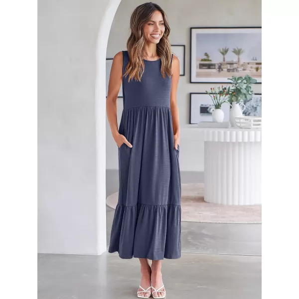 imageANRABESS Womens Summer Casual Sleeveless Crewneck Swing Sundress Fit amp Flare Flowy Tiered Maxi Dress with PocketsDeep Blue