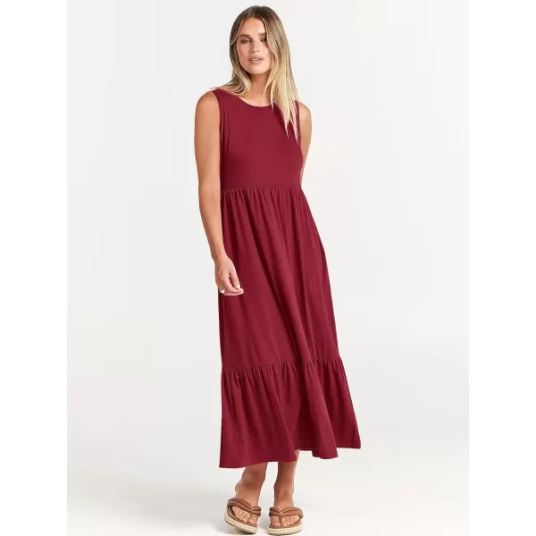 imageANRABESS Womens Summer Casual Sleeveless Crewneck Swing Sundress Fit amp Flare Flowy Tiered Maxi Dress with PocketsDeep Red