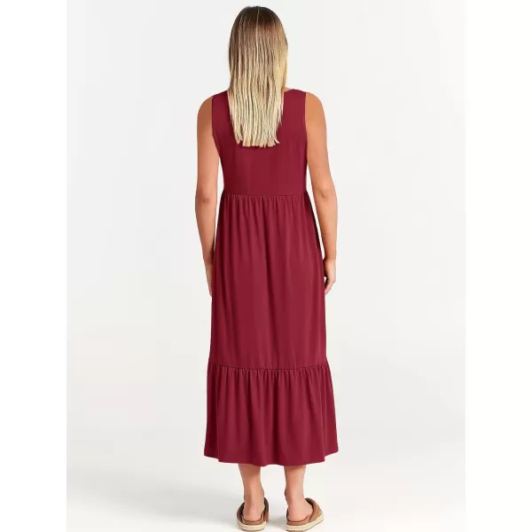 imageANRABESS Womens Summer Casual Sleeveless Crewneck Swing Sundress Fit amp Flare Flowy Tiered Maxi Dress with PocketsDeep Red