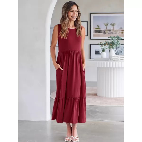 imageANRABESS Womens Summer Casual Sleeveless Crewneck Swing Sundress Fit amp Flare Flowy Tiered Maxi Dress with PocketsDeep Red