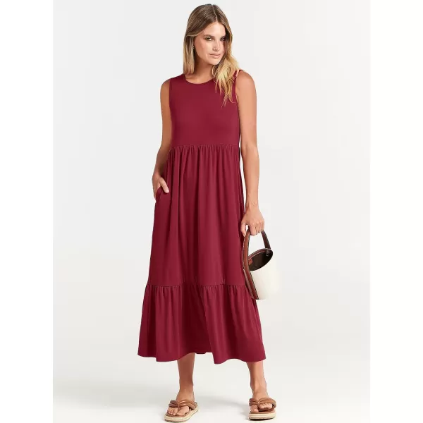 imageANRABESS Womens Summer Casual Sleeveless Crewneck Swing Sundress Fit amp Flare Flowy Tiered Maxi Dress with PocketsDeep Red