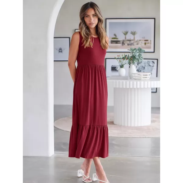 imageANRABESS Womens Summer Casual Sleeveless Crewneck Swing Sundress Fit amp Flare Flowy Tiered Maxi Dress with PocketsDeep Red