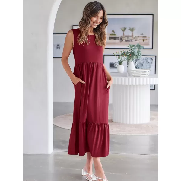 imageANRABESS Womens Summer Casual Sleeveless Crewneck Swing Sundress Fit amp Flare Flowy Tiered Maxi Dress with PocketsDeep Red