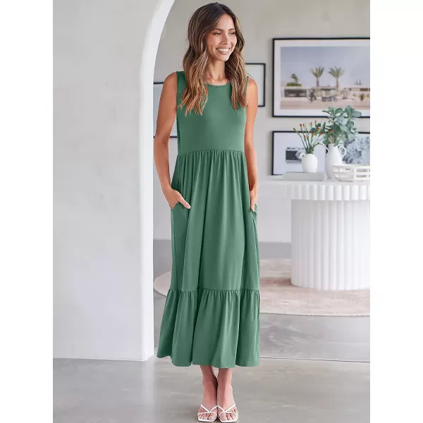 imageANRABESS Womens Summer Casual Sleeveless Crewneck Swing Sundress Fit amp Flare Flowy Tiered Maxi Dress with PocketsGrass