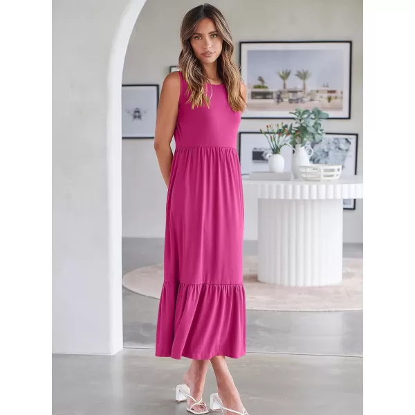 imageANRABESS Womens Summer Casual Sleeveless Crewneck Swing Sundress Fit amp Flare Flowy Tiered Maxi Dress with PocketsHot Pink