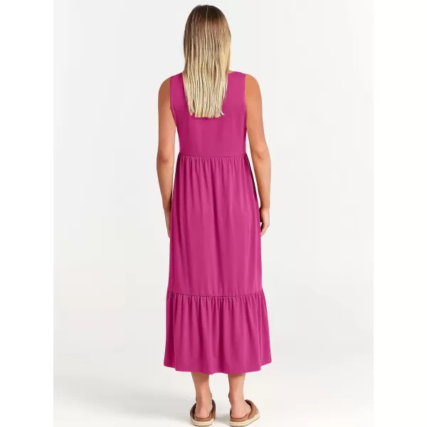 imageANRABESS Womens Summer Casual Sleeveless Crewneck Swing Sundress Fit amp Flare Flowy Tiered Maxi Dress with PocketsHot Pink