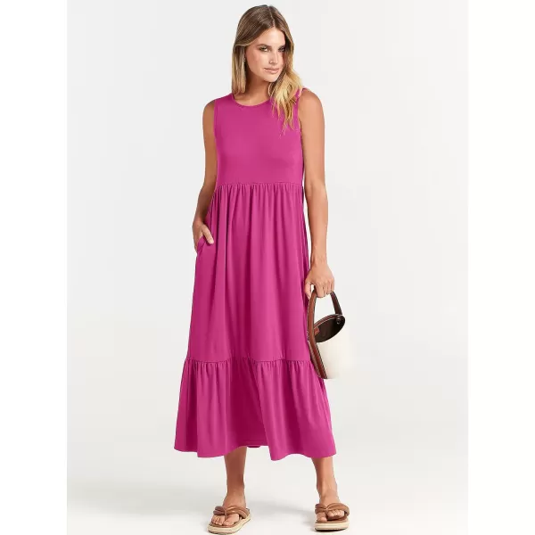 imageANRABESS Womens Summer Casual Sleeveless Crewneck Swing Sundress Fit amp Flare Flowy Tiered Maxi Dress with PocketsHot Pink