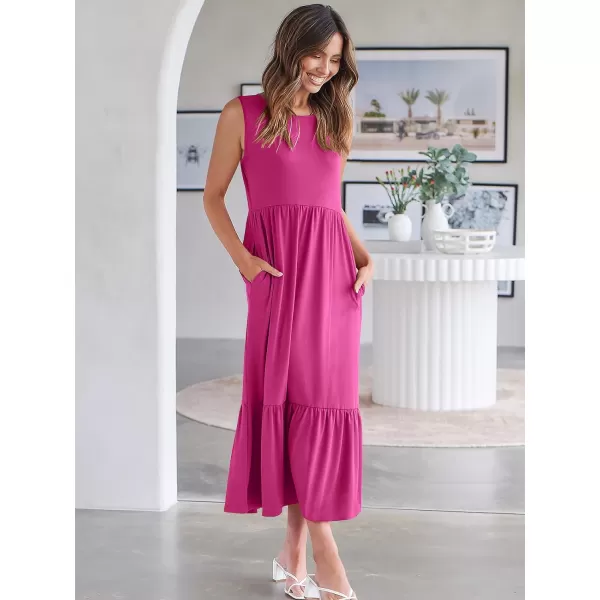 imageANRABESS Womens Summer Casual Sleeveless Crewneck Swing Sundress Fit amp Flare Flowy Tiered Maxi Dress with PocketsHot Pink
