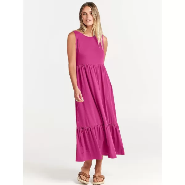 imageANRABESS Womens Summer Casual Sleeveless Crewneck Swing Sundress Fit amp Flare Flowy Tiered Maxi Dress with PocketsHot Pink