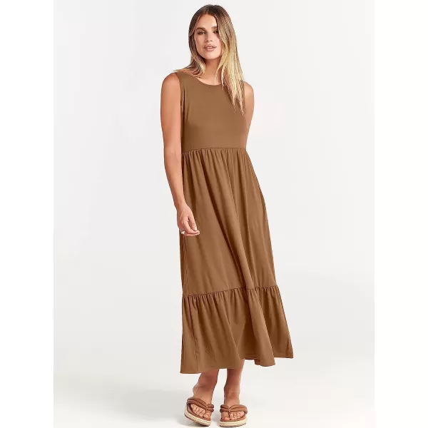 imageANRABESS Womens Summer Casual Sleeveless Crewneck Swing Sundress Fit amp Flare Flowy Tiered Maxi Dress with PocketsKhaki