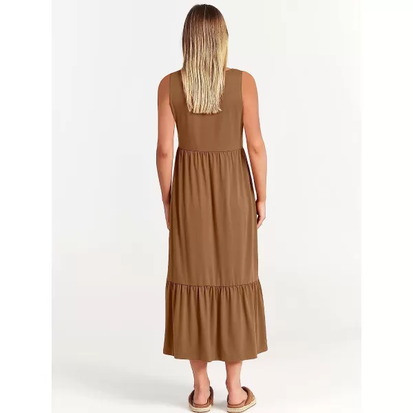 imageANRABESS Womens Summer Casual Sleeveless Crewneck Swing Sundress Fit amp Flare Flowy Tiered Maxi Dress with PocketsKhaki