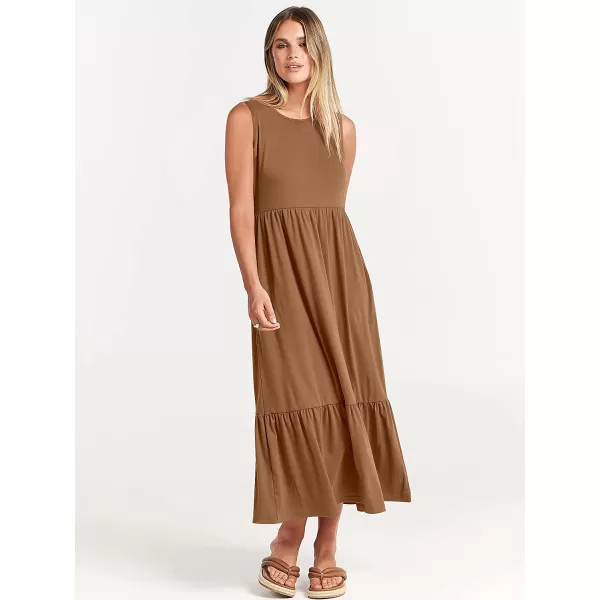 imageANRABESS Womens Summer Casual Sleeveless Crewneck Swing Sundress Fit amp Flare Flowy Tiered Maxi Dress with PocketsKhaki