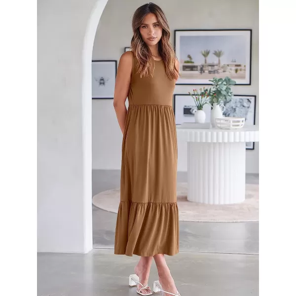 imageANRABESS Womens Summer Casual Sleeveless Crewneck Swing Sundress Fit amp Flare Flowy Tiered Maxi Dress with PocketsKhaki